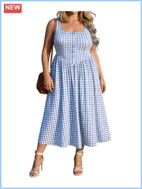Plus Size Maxi Dress Sleeveless Square Neck A-Line Sundress with Pockets